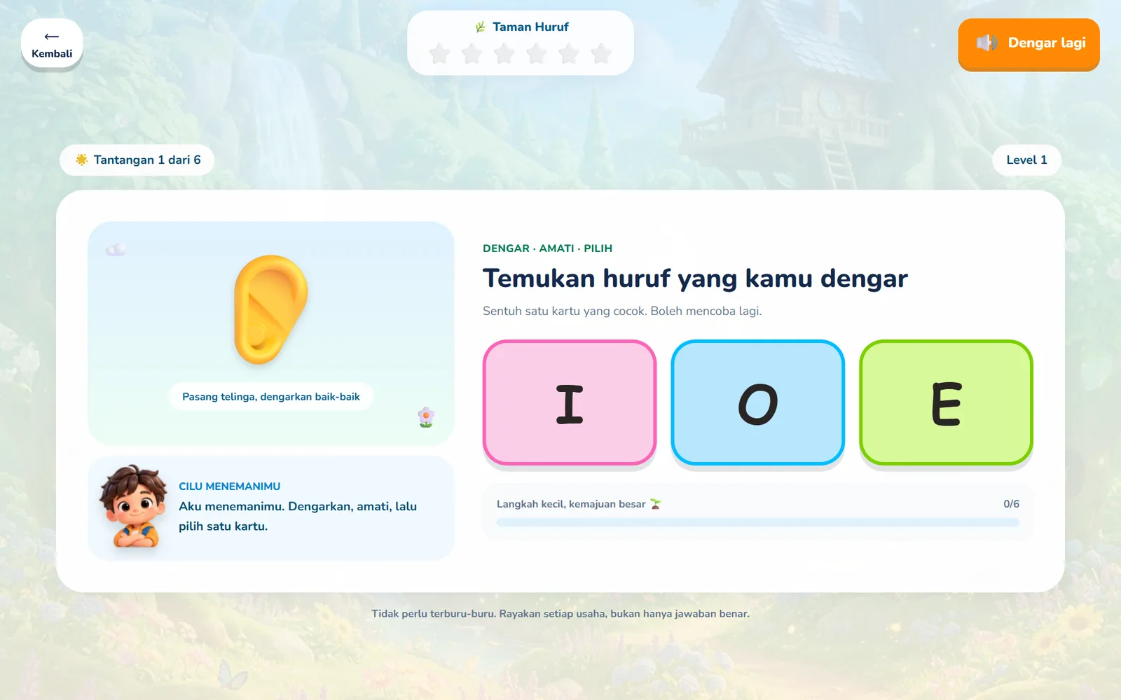 Letters game: listen, look, then choose