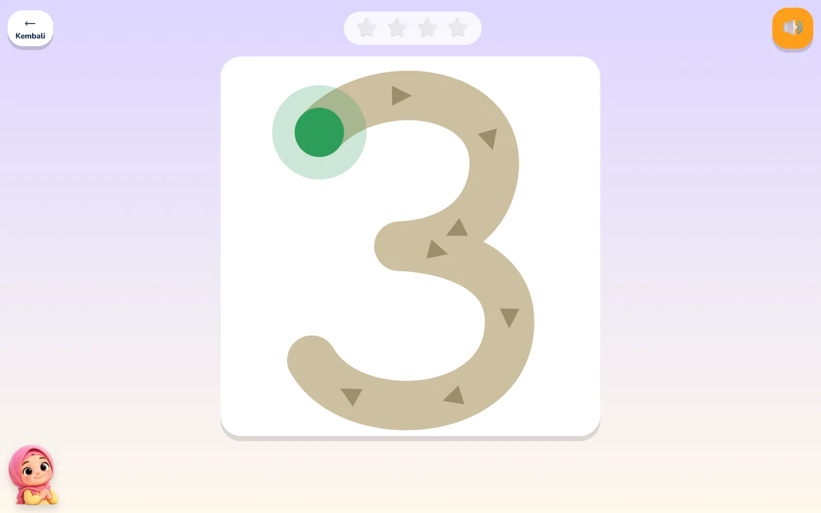 Tracing numbers and letters with a finger